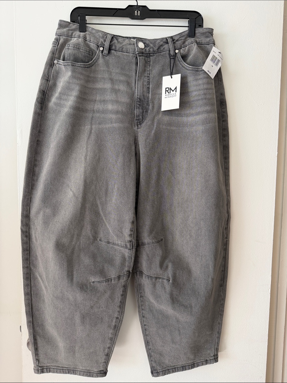 Rebecca Minkoff Grey Washed High-Rise barrel Jeans